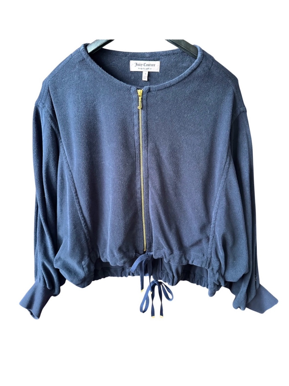 Vintage JUICY COUTURE Terry Cloth Track Jacket Silver J-Zip Navy Blue Small Y2K